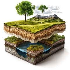 landscape surface of soil with underground water layers of earth and rocks
