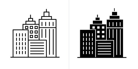 Building editable stroke and solid web icon set. Vector illustration
