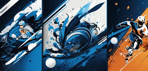 Abstract modern vector images on the theme of sports black white blue