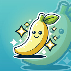 Banana Character Mascot Logo Illustration with background blue