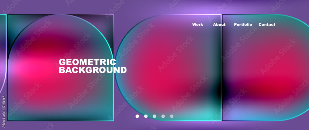 Poster an electric blue and magenta geometric background with circles and rectangles on a vibrant purple ba