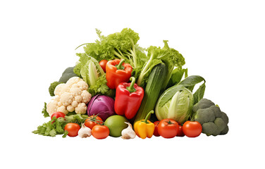 Assorted fresh vegetables on a transparent background, showcasing a variety of colors and textures. Generative AI