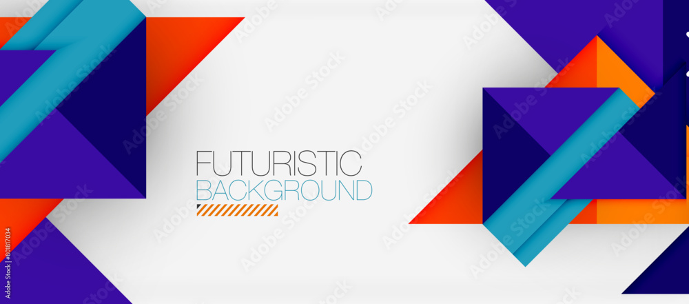 Poster futuristic background with colorful rectangles and triangles in electric blue and magenta on a white