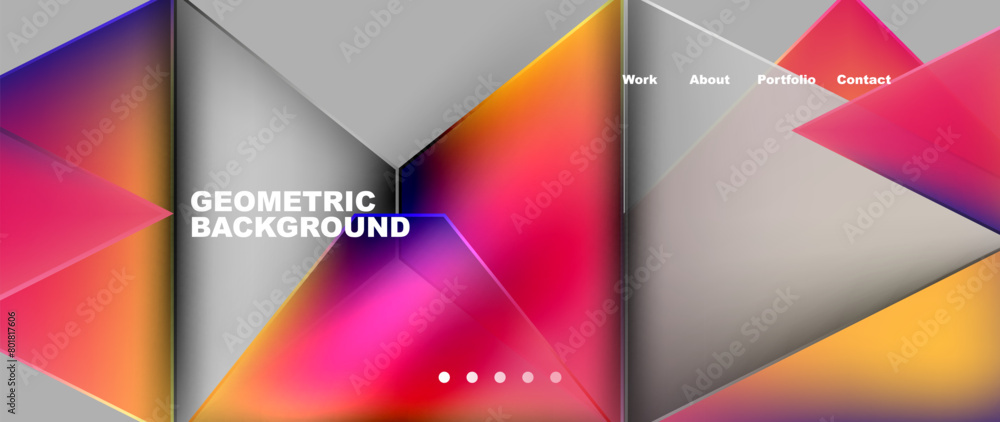 Poster a geometric background featuring colorful triangles displayed on a gray rectangle. the tints and sha
