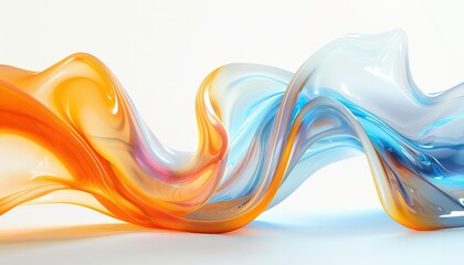 glossy blue orange abstract wave, isolated on white background