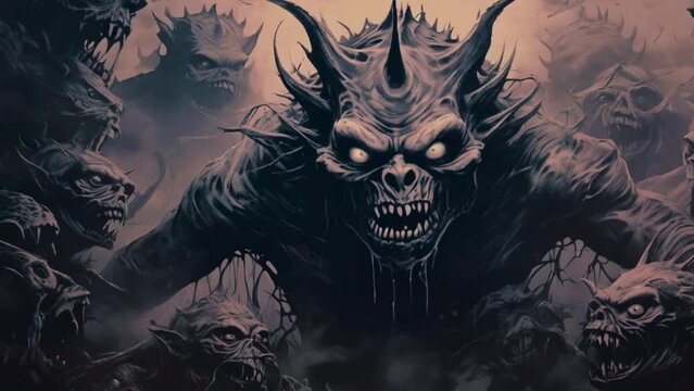 Nightmares, scary monsters with evil faces
