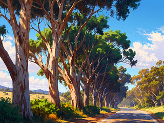 Eucalyptus trees on the side of the road