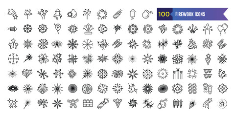 Fototapeta premium Firework icons set. Outline set of firework vector icons for ui design. Outline icon collection. Editable stroke.