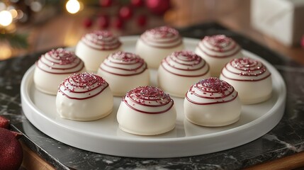  Christmas Plate - White Chocolates with Red Sprinkles on Marble Platter