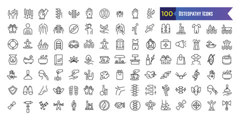 Osteopathy icons set. Outline set of osteopathy vector icons for ui design. Outline icon collection. Editable stroke.