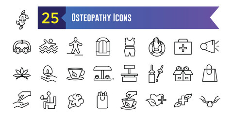 Osteopathy icons set. Outline set of osteopathy vector icons for ui design. Outline icon collection. Editable stroke.