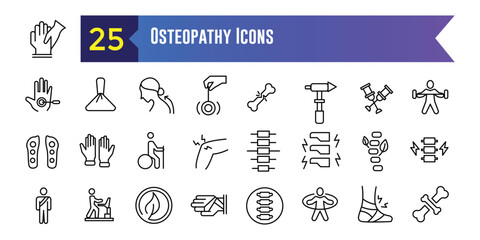 Osteopathy icons set. Outline set of osteopathy vector icons for ui design. Outline icon collection. Editable stroke.