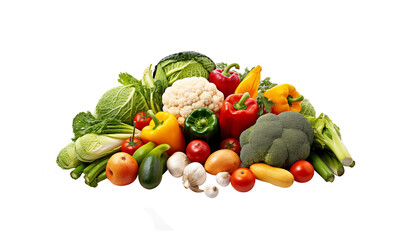 Assorted fresh vegetables on a transparent background, showcasing a variety of colors and textures. Generative AI