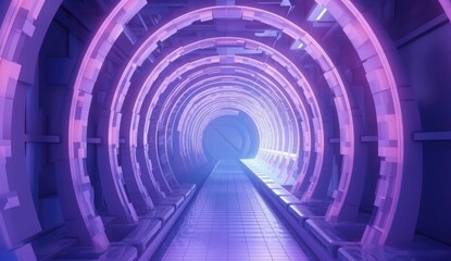 Obraz premium Abstract tunnel of light and new highlights. Abstract neon light background, Generative AI