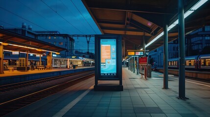 urban train station, outdoor night, late summer