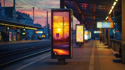 urban train station, outdoor night, late summer