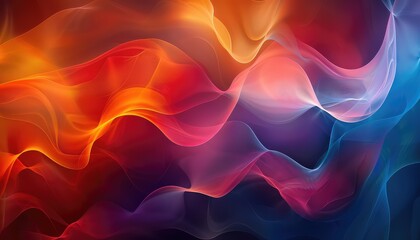 Fototapeta premium digital artwork of flowing abstract shapes, waves of colors transitioning from deep blue to fiery red, giving a sense of fluid motion across the frame