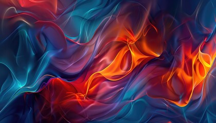 Fototapeta premium digital artwork of flowing abstract shapes, waves of colors transitioning from deep blue to fiery red, giving a sense of fluid motion across the frame
