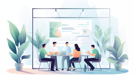 オフィスで会議をしているイメージイラスト