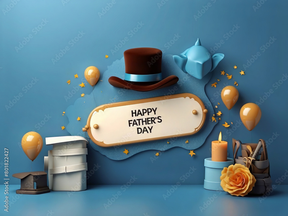Fototapete 3d rendering. design a banner for father's day on a blue background with a copy space design.