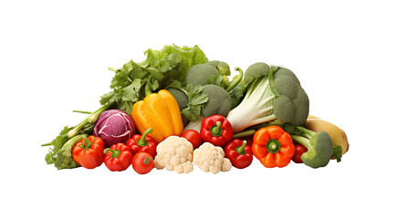 Assorted fresh vegetables on a transparent background, showcasing a variety of colors and textures. Generative AI