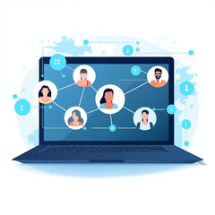 ノートパソコン上のネットワークで複数人とつながるイメージ