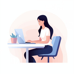 自宅で仕事をする女性のイラスト