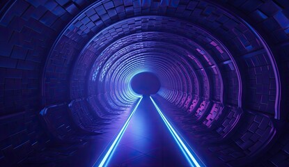  Abstract tunnel of light and new highlights. Abstract neon light background, Generative AI