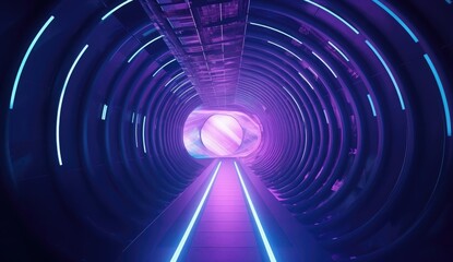  Abstract tunnel of light and new highlights. Abstract neon light background, Generative AI