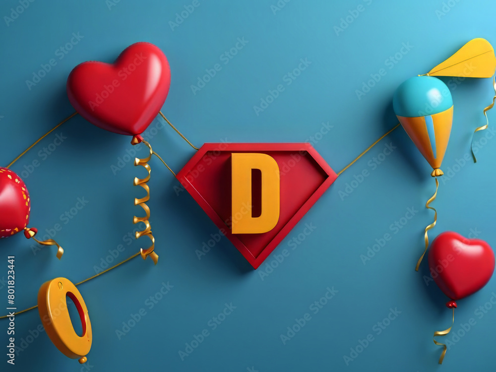 Fototapete 3d Rendering. Design a banner for Father's Day on a blue background with a copy space design.