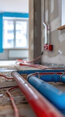 Naklejka premium installation of underfloor heating in an house under renovation