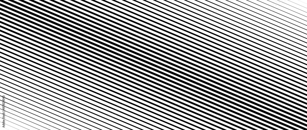 Poster Oblique line halftone gradient texture. Fading diagonal stripe gradation background. Black Slant linear pattern backdrop. Thin to thick stripe vanish backdrop for overlay, print, cover. Vector texture