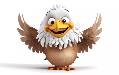 Adorable 3D cartoon baby eagle with Cheerful Expression on White Background. Vector illustration