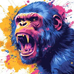 angry baboon logo, colorful splash style, white background