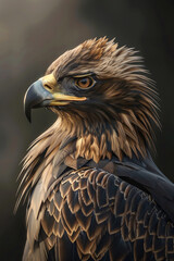 Capture a mesmerizing, close-up shot of a majestic eagle, focusing on intricate feather details in photorealistic digital rendering