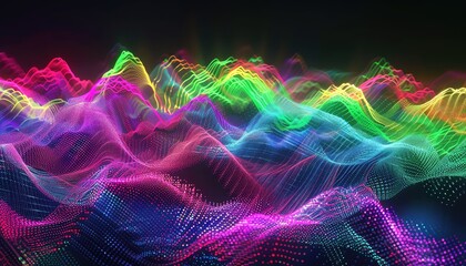 Obraz premium screen showing green, red, purple, yellow, and blue wave form, realist style