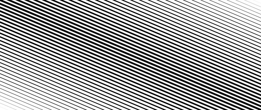 Oblique line halftone gradient texture. Fading diagonal stripe gradation background. Black Slant linear pattern backdrop. Thin to thick stripe vanish backdrop for overlay, print, cover. Vector texture