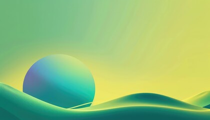 Green blue and yellow gradient background, Post-modern simplicity, Smooth gradient, Smooth curve geography, Horizon, Lens halo