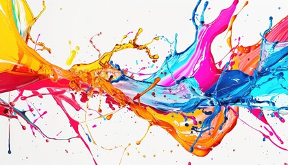 colorful paint splash on a white background, in the style of interactive artwork, 3d, bold colors, strong lines, vibrant murals, holotone printing, colorist