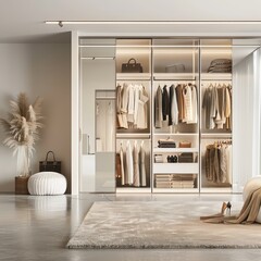 walk through closet, glass sliding doors, white closed closet