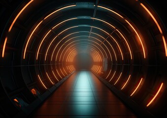  Abstract tunnel of light and new highlights. Abstract neon light background, Generative AI