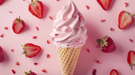Strawberry Delight - Ice Cream Cone with Fresh Berries