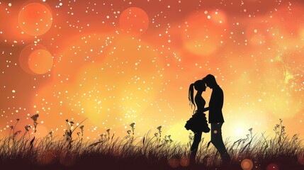 a tender silhouette captures the embrace of a loving couple, their contours melding into a timeless symbol of affection and devotion