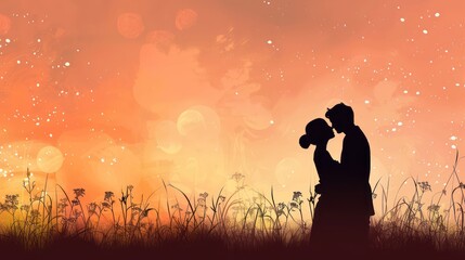 a tender silhouette captures the embrace of a loving couple, their contours melding into a timeless symbol of affection and devotion