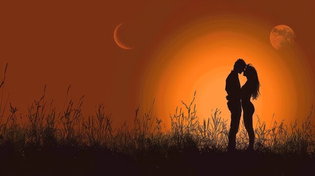 a tender silhouette captures the embrace of a loving couple, their contours melding into a timeless symbol of affection and devotion