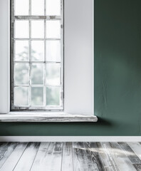Minimalist interior design composition with natural window light and indoor plants.