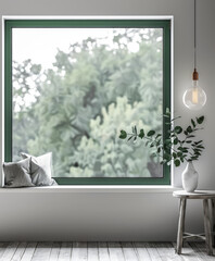 Minimalist interior design composition with natural window light and indoor plants.