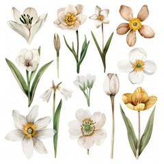 spring flowers watercolor texture, simple plain white background