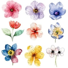 spring flowers watercolor texture, simple plain white background