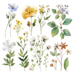 spring flowers watercolor texture, simple plain white background